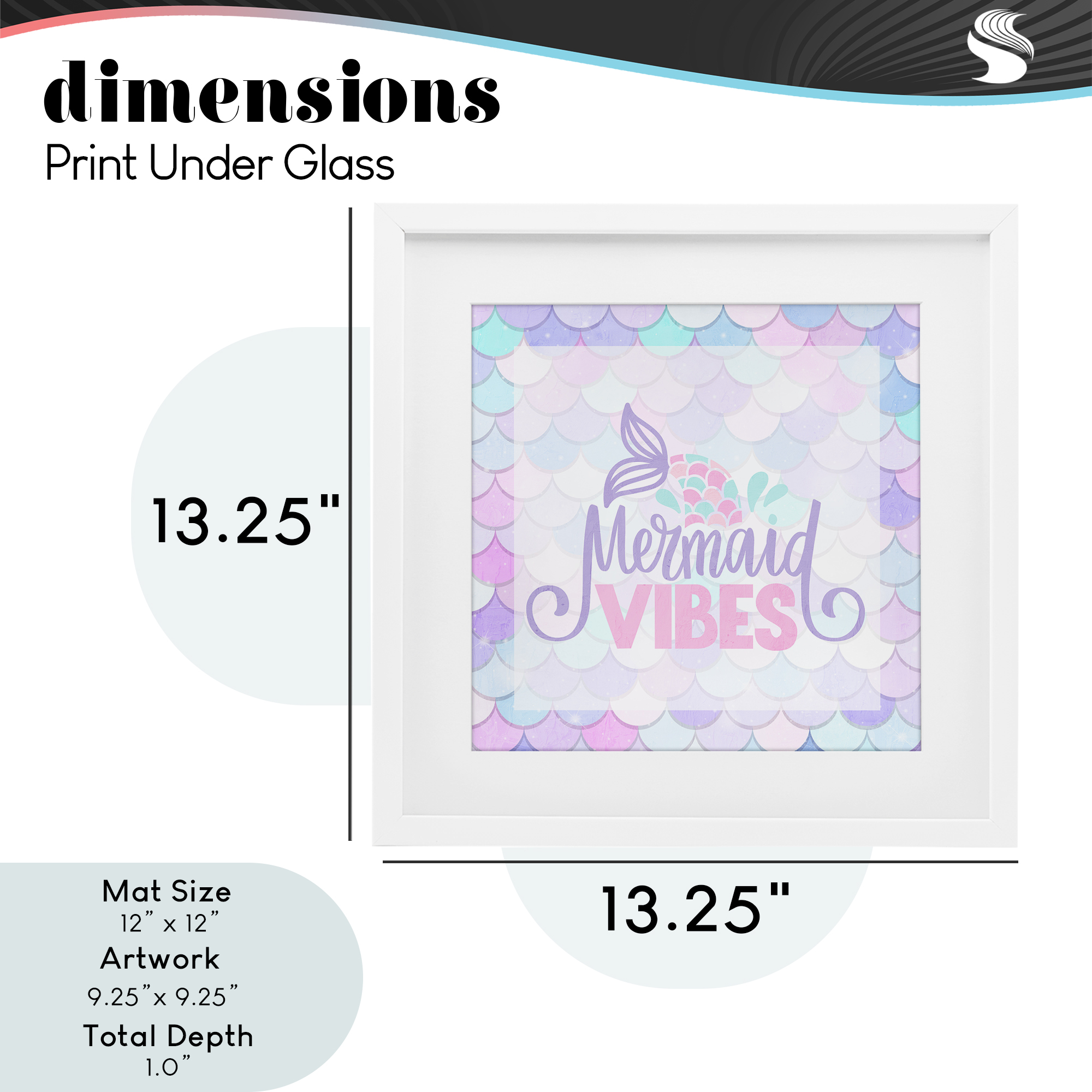 Pastel Mermaid Vibes White Framed Print Under Glass, design by Kim Allen