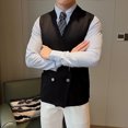 thumbnail image 5 of Men's Knit Double-Breasted Waistcoat - Elegant V Neck Sleeveless Business Suit Vest with Pockets, 5 of 7