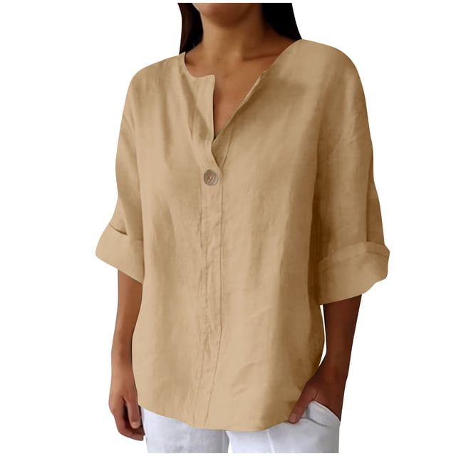 Vestidos Casuales Para Mujer, Blusas De Mujer De Moda Moda de verano para mujer, cuello en V, ocio, manga tres cuartos, color liso