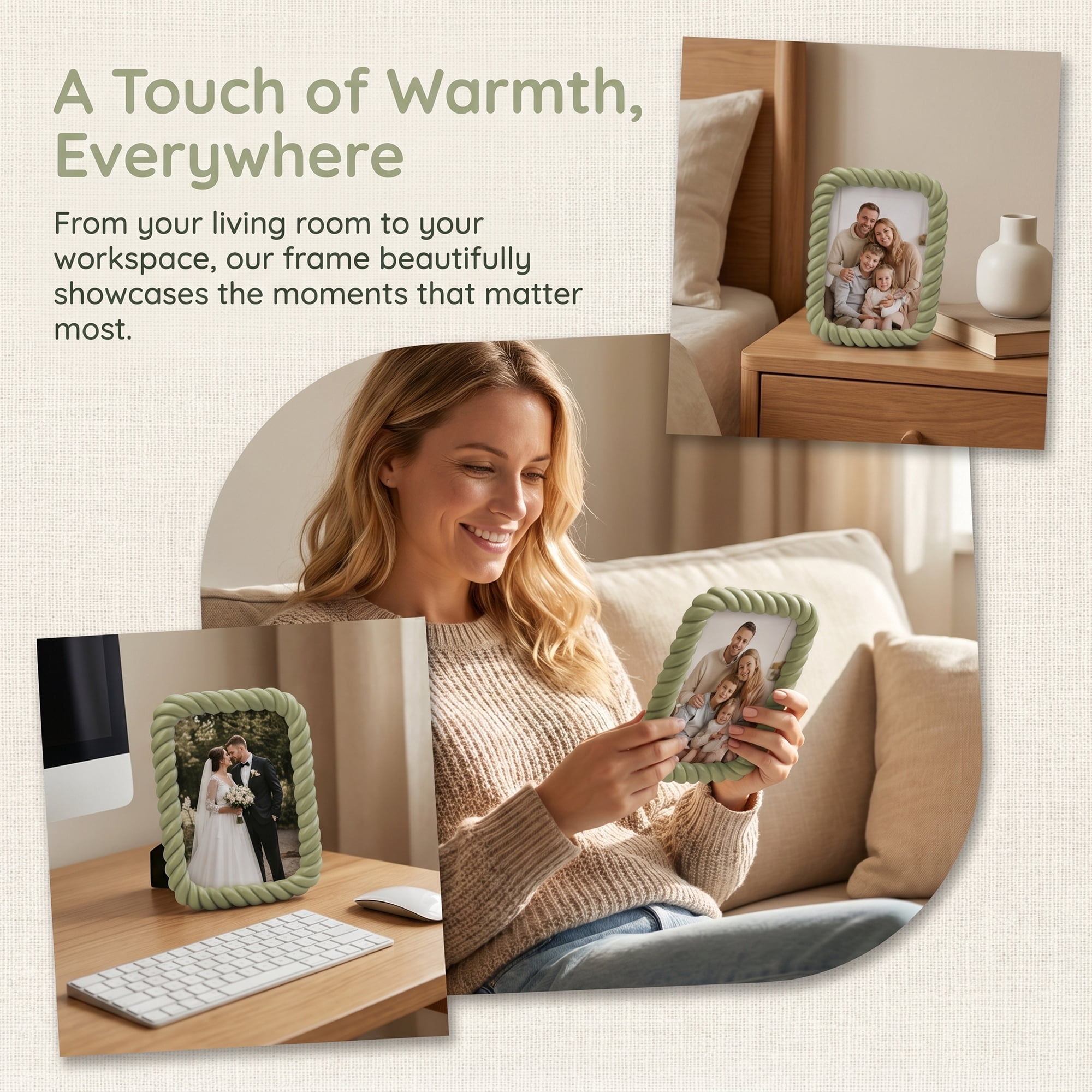 Unique Bargains Twisted Rope Resin Picture Frame for Coastal & Farmhouse Display Olive Green 4" x 6"
