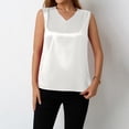 thumbnail image 3 of Stichou Women's Silk Satin Tank Tops V Neck Pleated Dressy Casual Sleeveless Blouses Spring Summer Business Work Shirts White L, 3 of 5