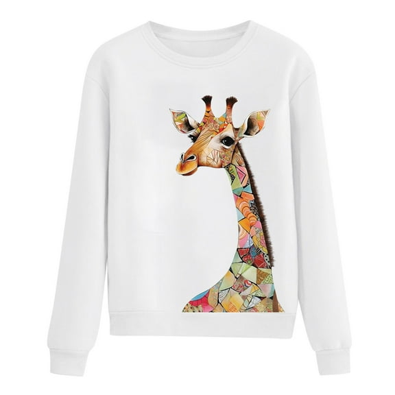 Women's Fashion Giraffe Print Drop Shoulder Sweatshirt Hoodless Pullover Top Plus Size Casual Comfortable Soft Long Sleeve Tunic Blouse