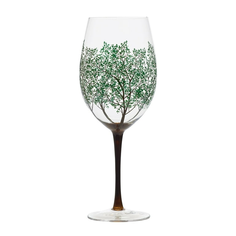 ART & ARTIFACT Four Seasons Tree Wine Glasses Set of 4 Unique Hand Painted  Wine Glasses with Stem, 10 Inch, 22 Ounce 