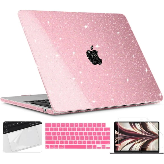 for M4 MacBook Air 13.6 inch Case 2025-2022 Release M4 A3240 M3 A3113 M2 A2681, Plastic Hard Shell & Trackpad Film & Keyboard Cover & Screen Film for MacBook Air 13.6", Star Pink