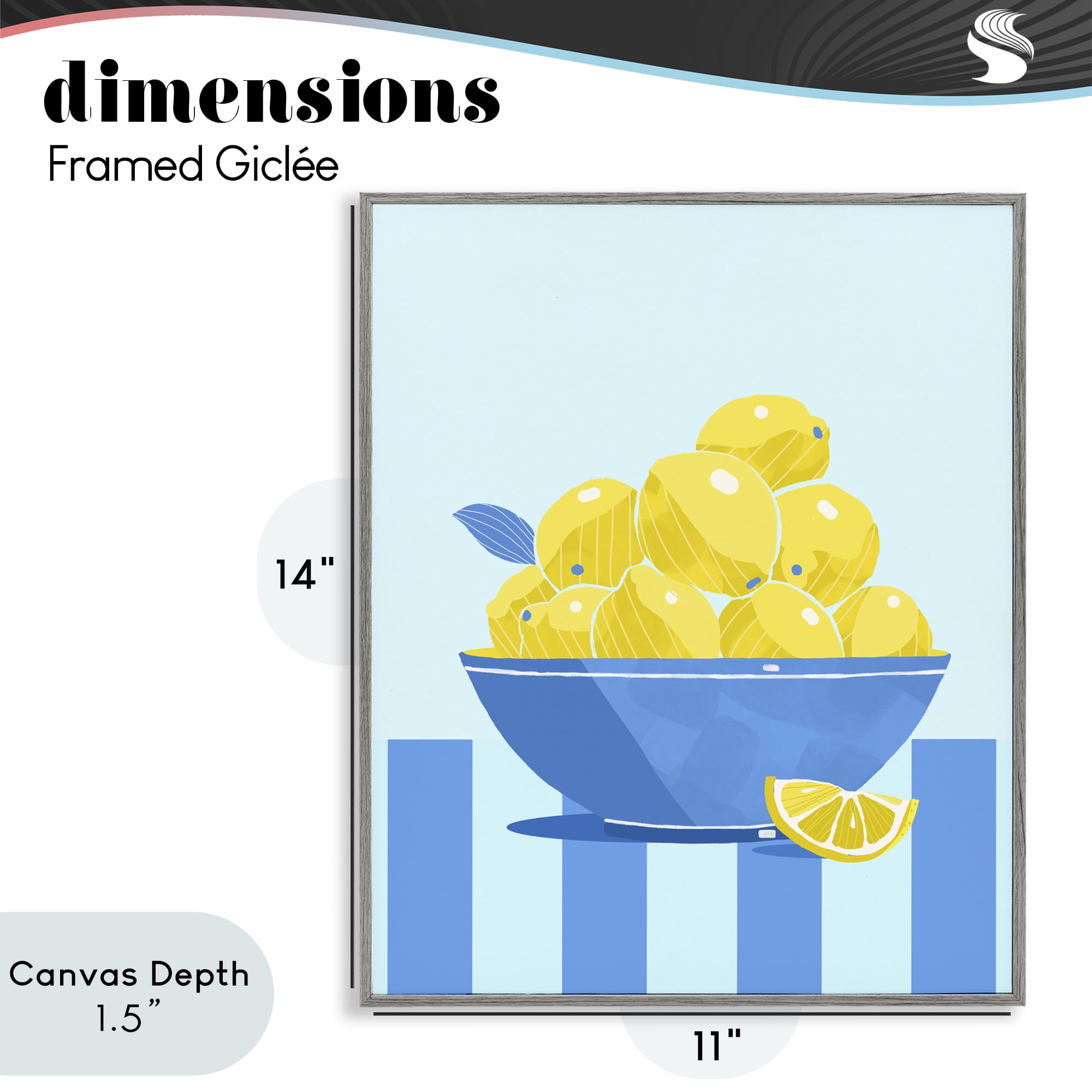 Stupell Industries Yellow Lemon Bowl Striped Gray Framed Giclee Art, design by Lucca Sheppard