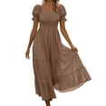 thumbnail image 2 of Blmnix Vacation Dress Dresses for Women 2026 Fit & Flare A Line Elegant Under Dresses Square Neckline Maxi Brown Short Sleeve Sunmer Dresses for Women 2026 XL, 2 of 7