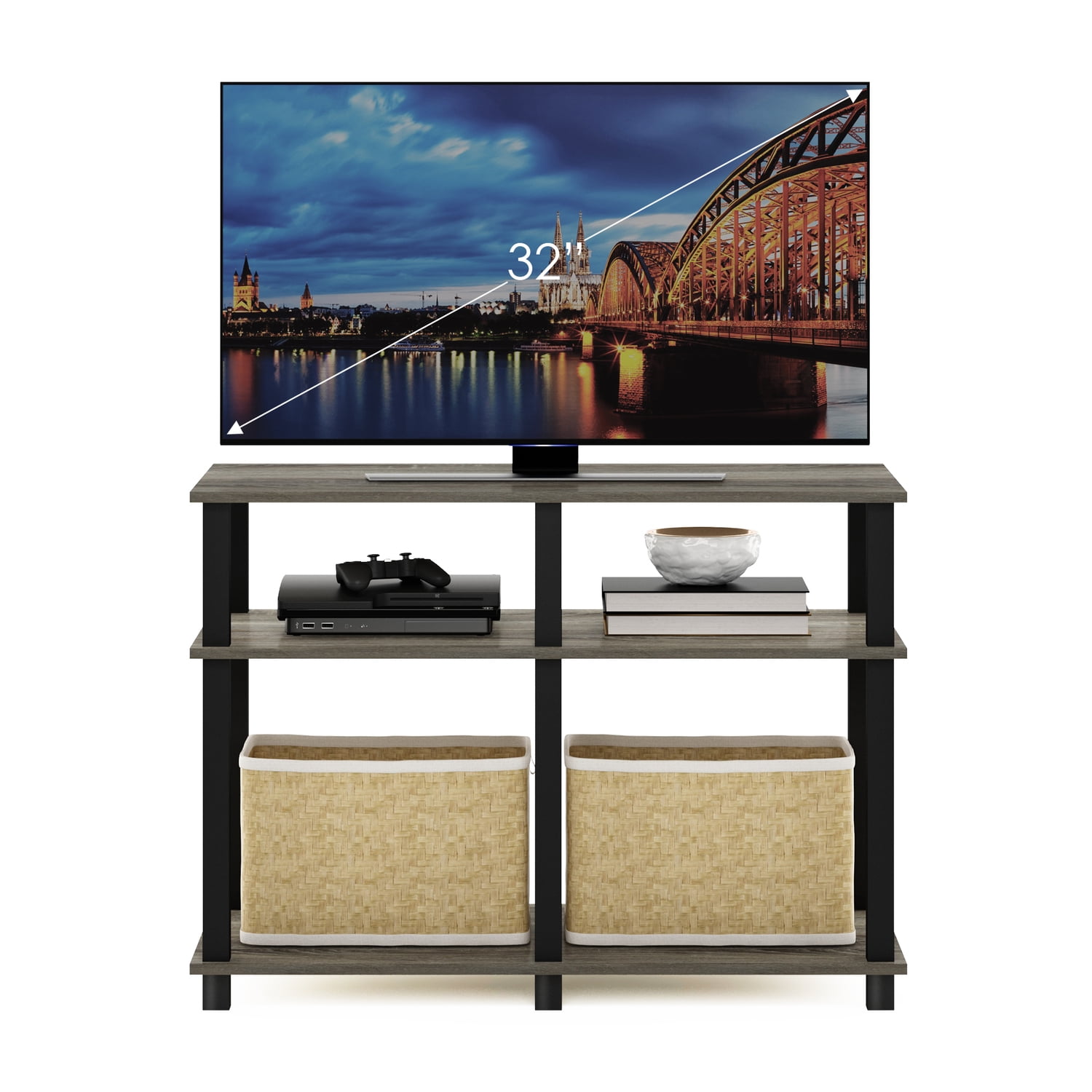 Furinno Romain Turn-N-Tube TV Stand for TV up to 40 Inch, French Oak/Black