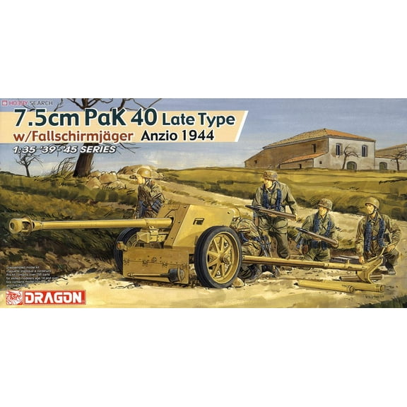 Dragon 6250 1/35 Scale 7.5cm Pak40 Late Production w/Fallshirmjager (1944 Anzio) Model Kit