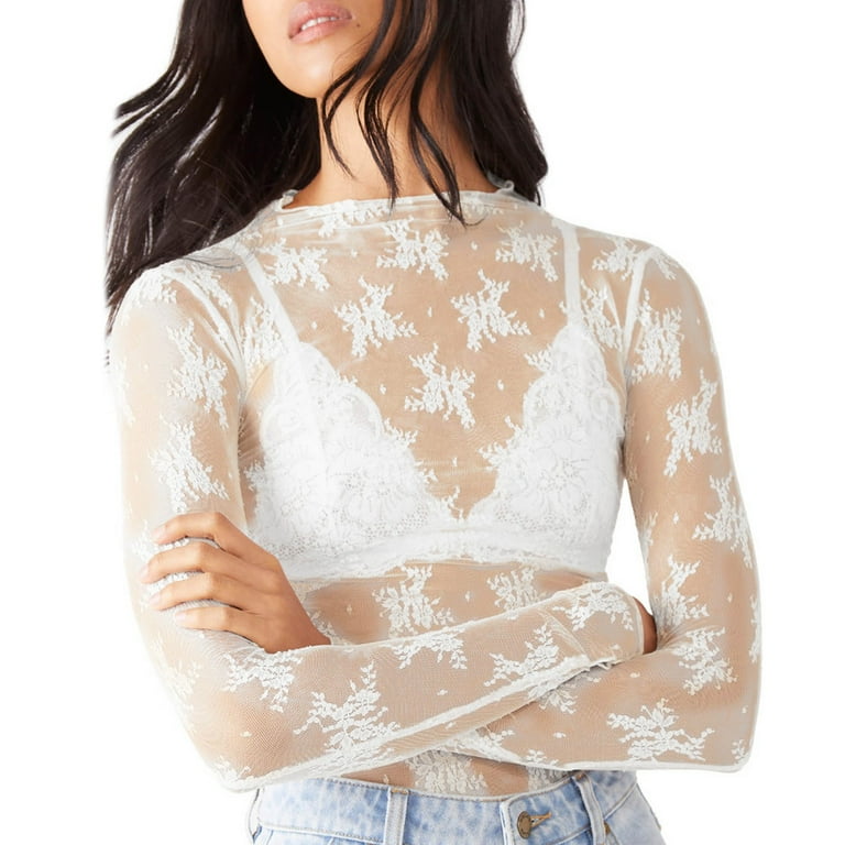 Women's Long Sleeve Lace Mesh Tops Crew Neck Sheer Floral Embroidery T Shirts See Through Tees Ladies Street Wear 2025 Spring Summer Female Clothes Women's Long Sleeve Lace Mesh Tops Crew Neck Sheer Floral Embroidery T Shirts See Through Tees Ladies Street Wear 2025 Spring Summer Female Clothes