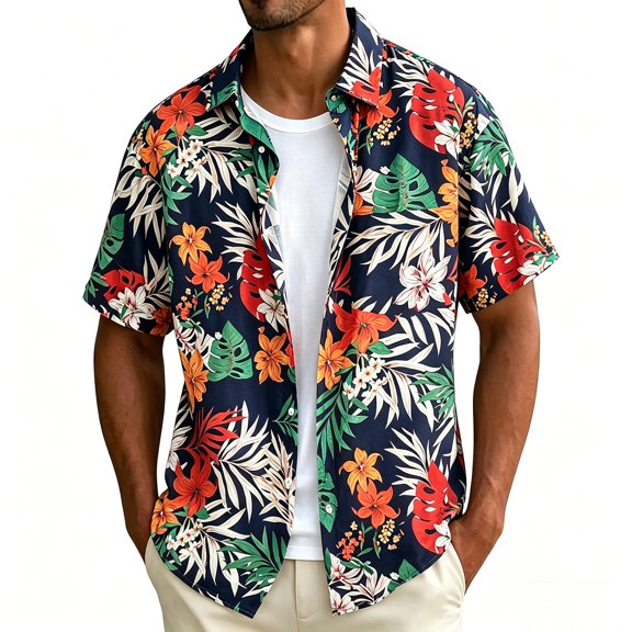 XUNKUSGA Shirt for Men Fashion Summer Tropical Floral Mens Beach Shirts Casual Collar Short Sleeve Button Down Hawaiian Shirt Breathable Lightweight Mens Shirts,M