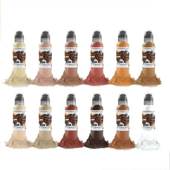 World Famous Tattoo Ink - Skin Tone Color Tattoo Kit - Professional Tattoo Ink in Color Assortment, Includes White Tattoo Ink - Skin-Safe Permanent Tattooing - Vegan & Non-Toxic (1 oz Each)