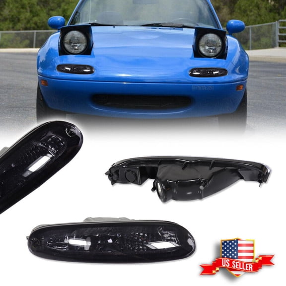 GTINTHEBOX 2PCS Smoked Lens Front Bumper Turn Signal Lights For 1990-1997 Mazda MX-5 Miata