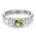 thumbnail image 3 of Gem Stone King 925 Sterling Silver Green Peridot and White Moissanite Engagement Ring for Women | 1.55 Cttw | Round 5MM | Gemstone August Birthstone | Size 5, 3 of 7