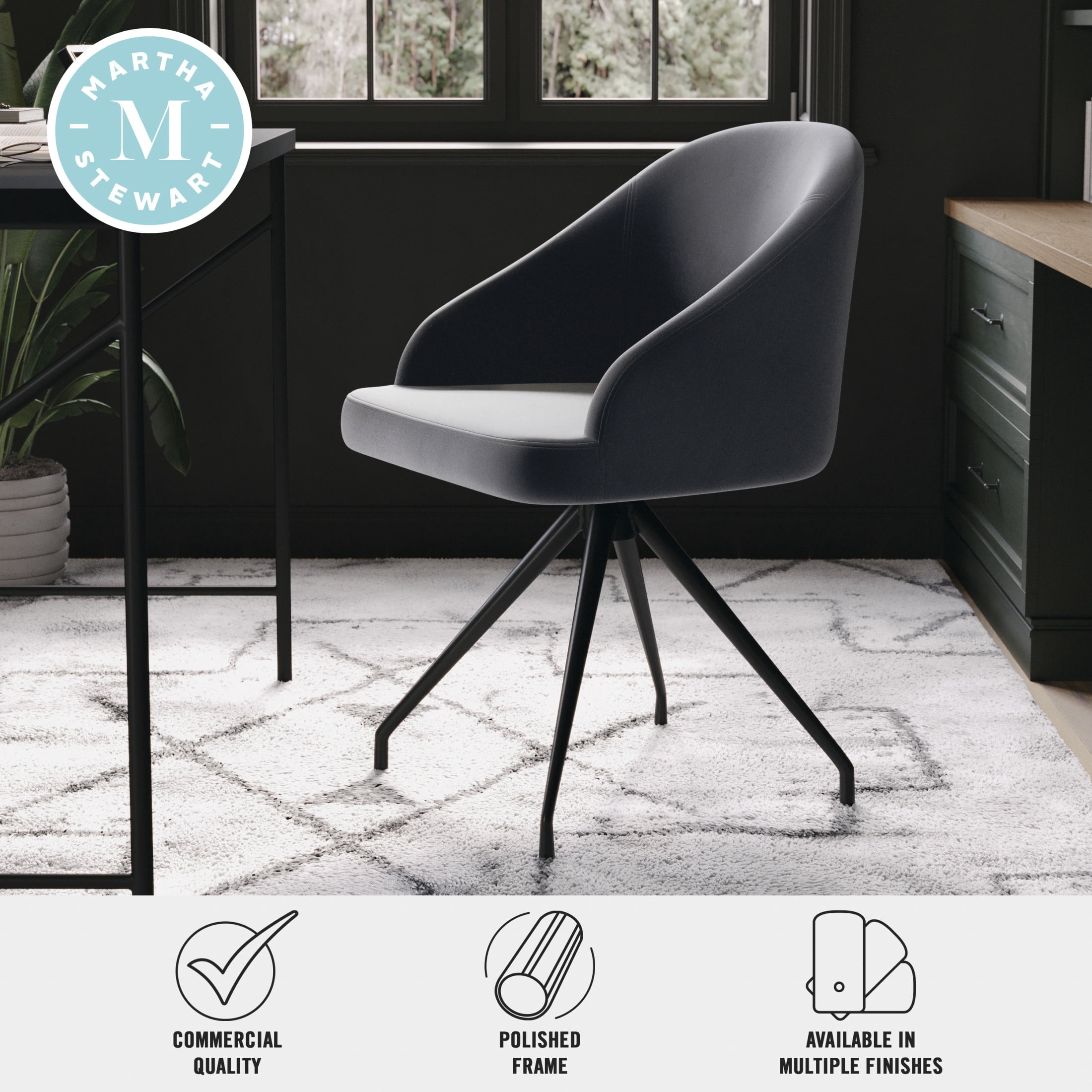 Martha Stewart Sora Upholstered Stationary Office Chair in Gray/Oil Rubbed Bronze