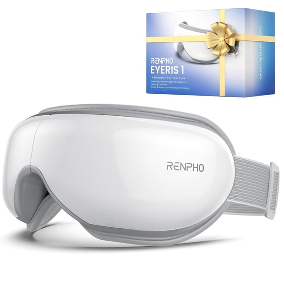 RENPHO Eye Massager with Heat & Vibration, FSA HSA Eligible, 5 Massage Modes, Bluetooth Music, Adjustable Headband, USB Rechargeable, Valentines Day Gift - White