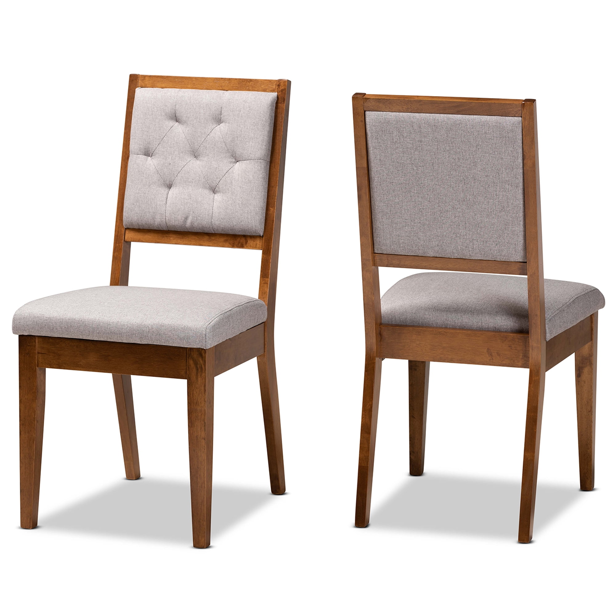 Baxton Studio Gideon Dining Chair, Set of 2, Grey and Walnut Brown