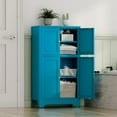 thumbnail image 2 of Blue Bathroom Floor Cabinet, Metal Storage Cabinet with 2 Adjustable Shelves & 4 Doors,Freestanding Sideboard for Dining Room,Living Room, Home Office, 2 of 13