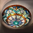 thumbnail image 2 of Tiffany Ceiling Light Fixtures 3-Light, Flush Mount 16" Wide Vintage Blue Stained Glass Lampshade Ceiling Lamp, 2 of 7