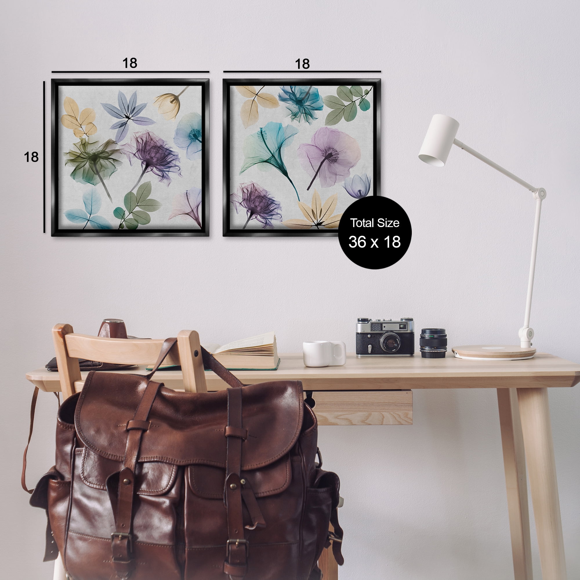 Stupell Industries X-Ray Floral Collage Plants & Flowers Painting Black Floater Framed Canvas Art Print Wall Art, 18 x 18, Set of 2