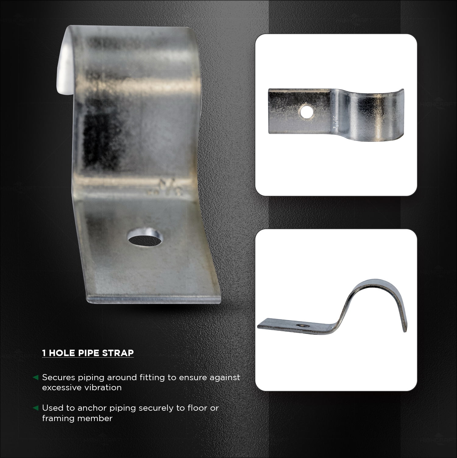 Highcraft One Hole Pipe Strap U-Bracket, 1/2", Galvanized,100 Pk