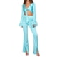 thumbnail image 2 of VISgogo - Conjunto de 2 piezas de moda para mujer, manga larga con puños de plumas, tops cortos con nudo y pantalones de cintura alta VISgogo moda, 2 of 9