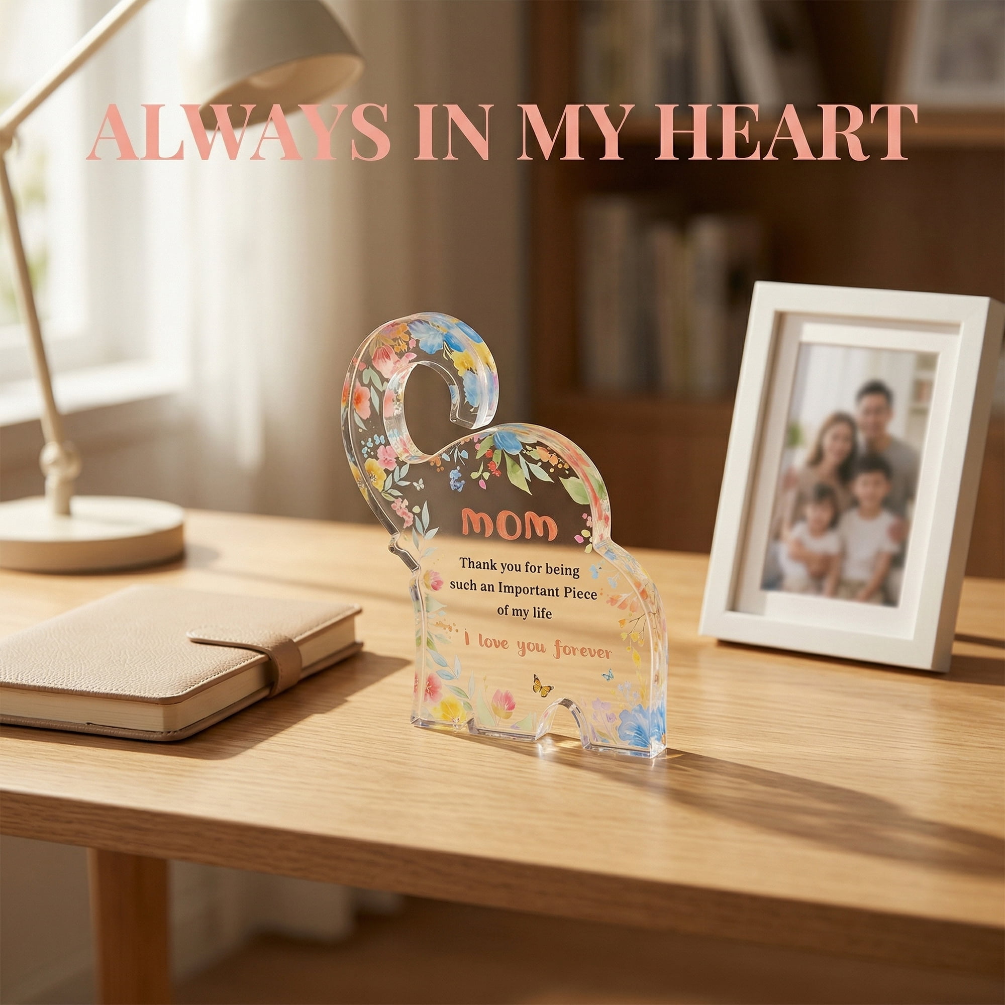 Unique Bargains Extra Thick Acrylic Desk Sign Gift Square Keepsake Plaque Elephant Shape 3.5"