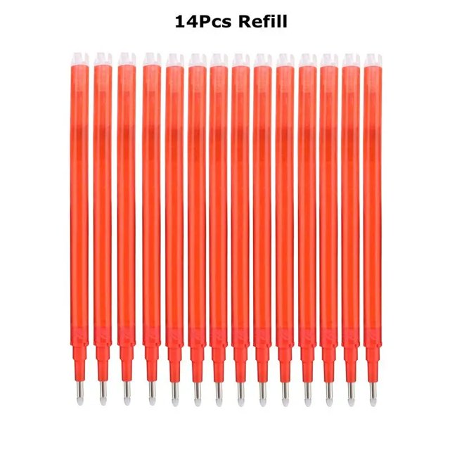 0.7mm Magic Erasable Pen Press Gel Pen Set 8 Colors Erasable Refill Rod Gel Ink Stationery Retractable Pens Washable Handle Rod Red-14pcs-refills