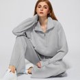 thumbnail image 5 of Huankd Womens 2 Piece Outfits Sweatsuit Set Oversized Half Zip Sweatshirt Wide Leg Sweatpants Lounge Set Tracksuit Light Gray M, 5 of 7