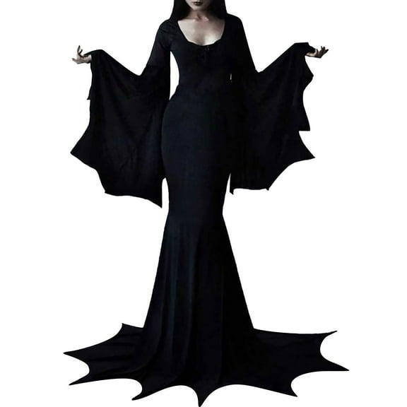 FEIFLY Gothic Dress For Women Cold Shoulder Sleeve Mesh Long Vintage Dress For Halloween Carnival Party