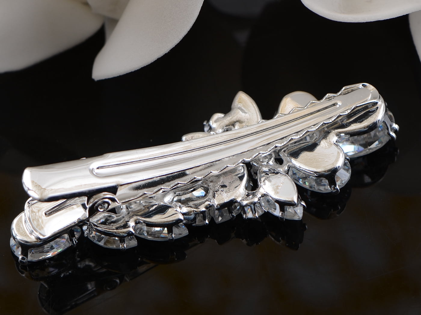 Silver Tone Zirconnia Czech Crystal Rhinestone Flower Bridal Hair Clip Pin