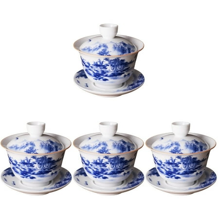 

Homemaxs 4 Sets of Chinese Style Ceramic Tea Cup Decorative Kung Fu Teacup with Saucer Lid
