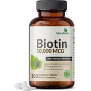 Futurebiotics Biotin 10,000 MCG High Potency Tablets Supports Healthy Hair, Skin & Nails & Energy Production, Non-GMO, 360 Vegetarian Tablets