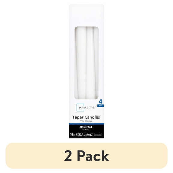 (2 pack) Mainstays Unscented Taper Candle, White, 4-Pack, 10 inches Long