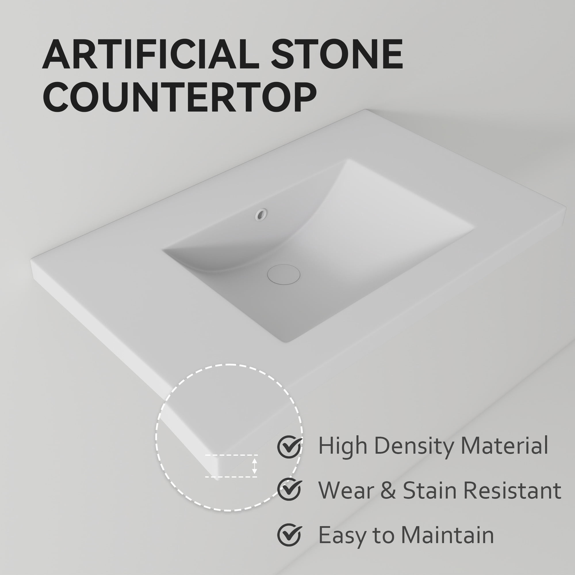 Leumius 30" Ceramic Basin Sink,Ultra-Thin 0.8" Profile,Single Faucet Hole,Wall-Mount or Vanity Ready,White