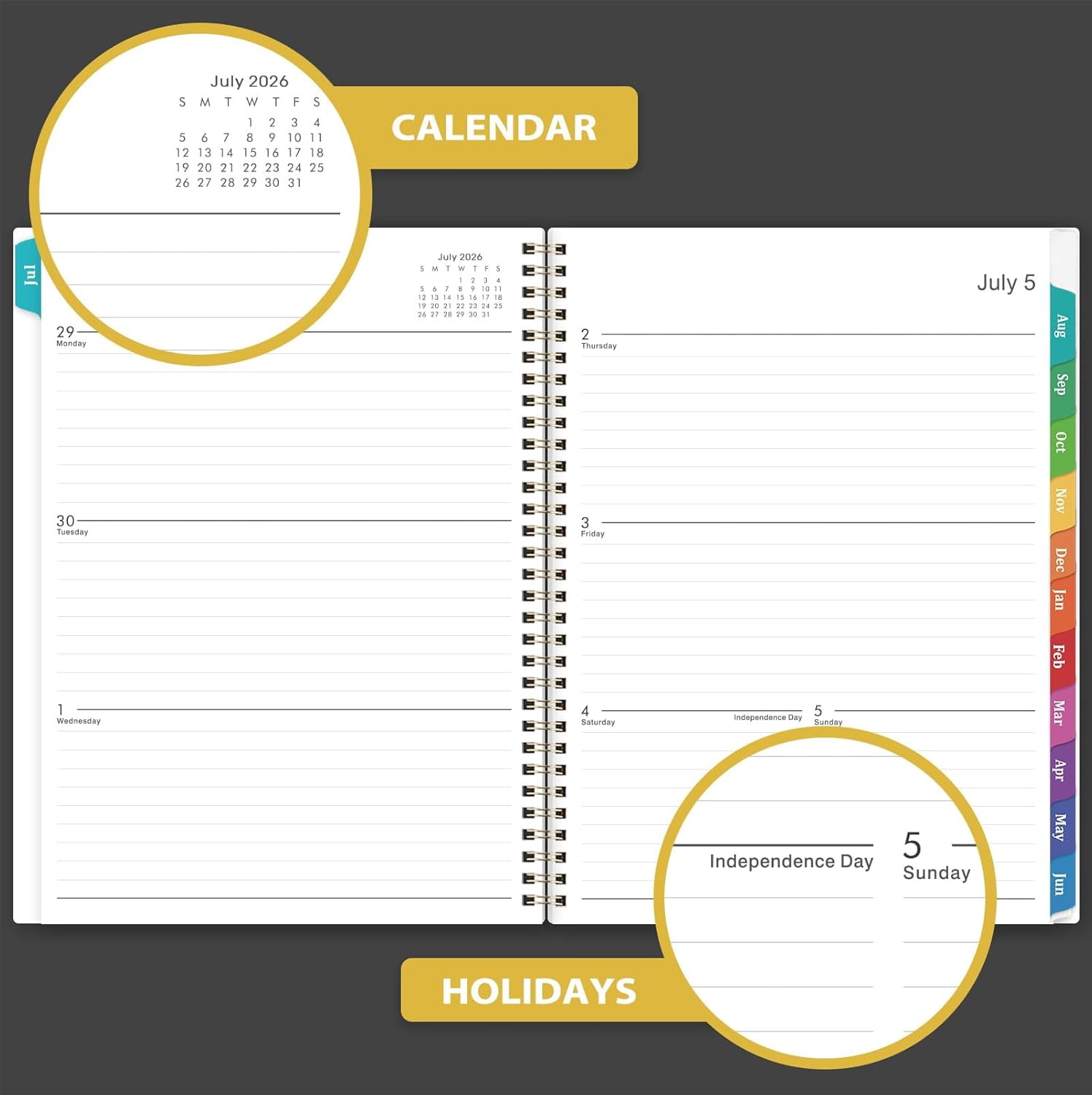 Planner 2026-2027 - Academic Planner 2026-27, Jul.2026 - Jun.2027, 9"x11", 2026-2027 Planners Weekly and Monthly with Colorful Tabs + Class Schedules + Back Pocket + Twin-Wire Binding - Black