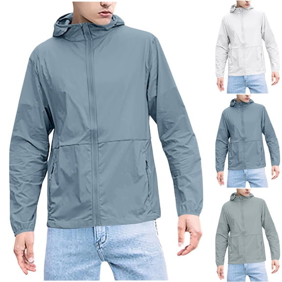 Men's Sun Protection Jacket Big and Tall Long Sleeve Hooded Lightweight Hoodies Coats with Pockets Casual Outdoor Hiking Fishing Sun Protection Clothes
