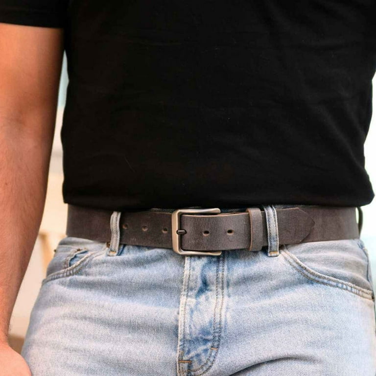 Smoky Mountain Distressed Leather Belt by Nickel Smart Nickel Free Buckle with 1.5 Inch Wide Leather Strap. Gray Full Grain Distressed Leather with