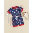 thumbnail image 3 of CIYCuIT Toddler Baby Boys 4th of July Outfits Star Print Short Sleeve T-shirt Tops Casual Elastic Waist Shorts 2Pcs 6M 12M 18M2 4M 3T Infant Summer Daily Outfits, 3 of 9