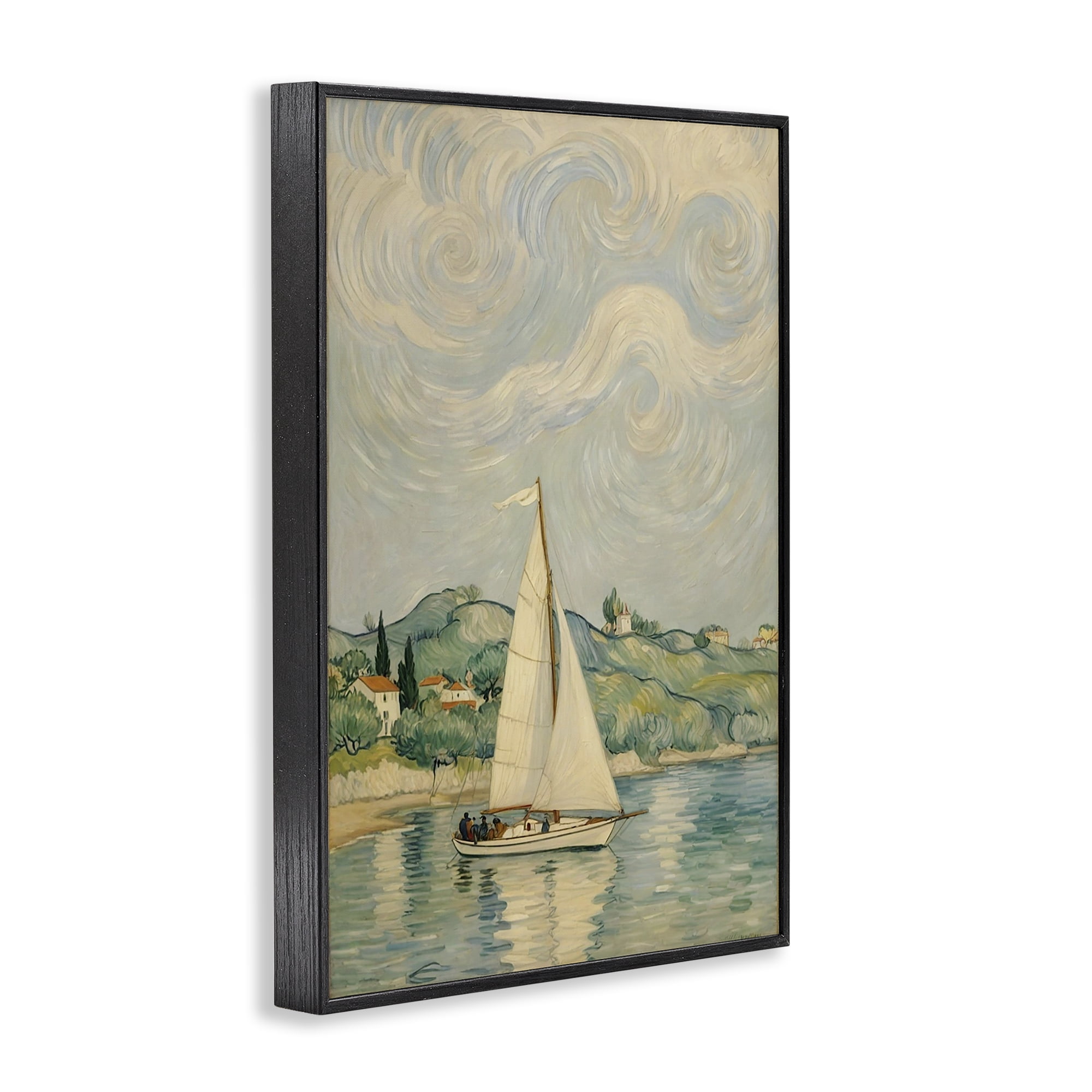 Stupell Industries Sailboat Beneath Swirling Clouds Black Framed Giclee Art, design by Angie Hawke