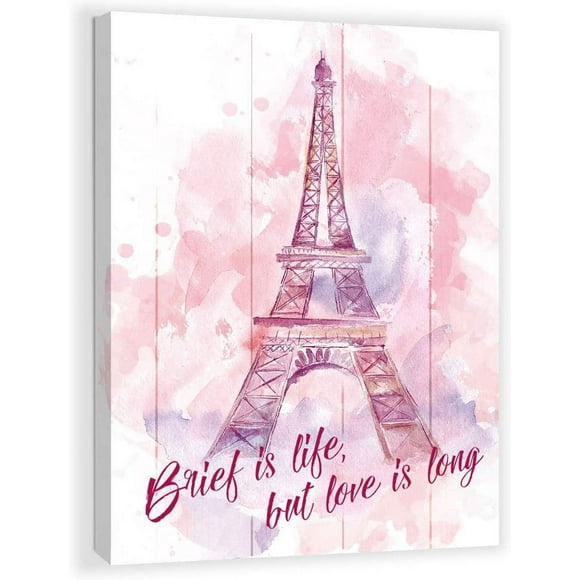 Décor Mural de la Tour Eiffel de Paris pour Chambre de Fille, Images de Salle de Bain Roses, Décor Mural, Décor de Chambre à Thème Paris, Toile Encadrée, Impression d'Art Mural Moderne pour la Maison, Oeuvre d'Art pour la Maison d'Enfant pour la Décoration des Murs, Taille 12x16