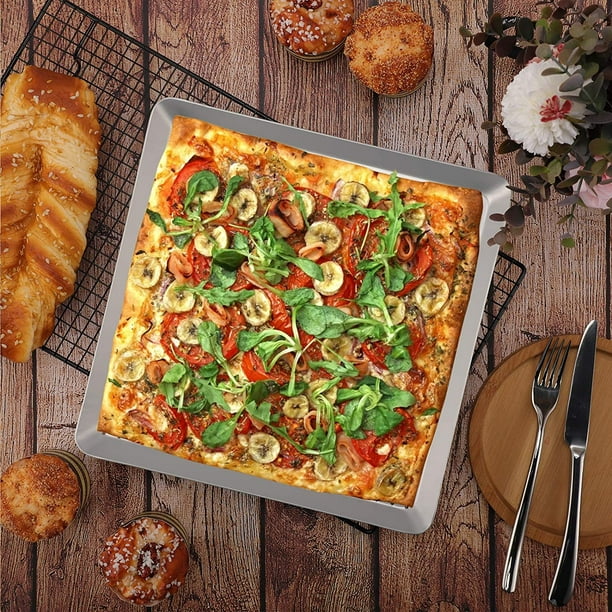 Moule à pizza carré pour four, 11,8 pouces Moule à pizza avec trous Plateau  de four à pizza en alliage d'aluminium Plateau de cuisson à pizza Plateau