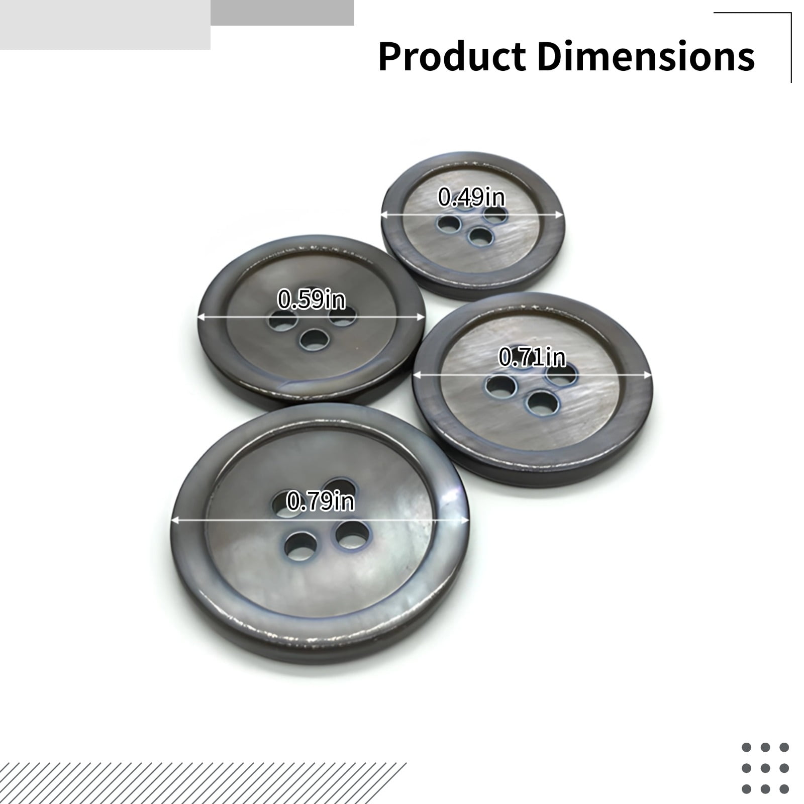 Shell Suit Buttons 100 Pack, Grey 4 Hole Buttons in 4 Sizes 0.5-0.8 inch Sewing Buttons for Blazer Jacket Coat, Professional Tailoring Supplies