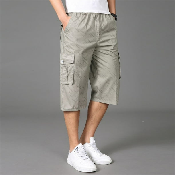 Men's Casual Twill Elastic Cargo Shorts Below Knee Relaxed Fit Multi ...