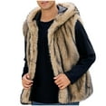 thumbnail image 5 of Mwjwdo Mens Faux Fur Coat Fuzzy Sleeveless Vest Jacket with Hood Open Front Plush Coat Winter Warm Cardigan Outwear Khaki L, 5 of 9