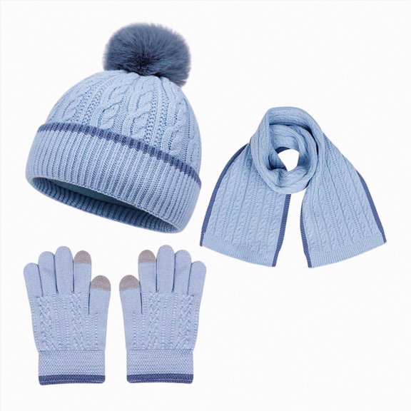 Kids Cable Knit Beanie Scarf and Gloves Set,3-Piece Winter Warm Accessories