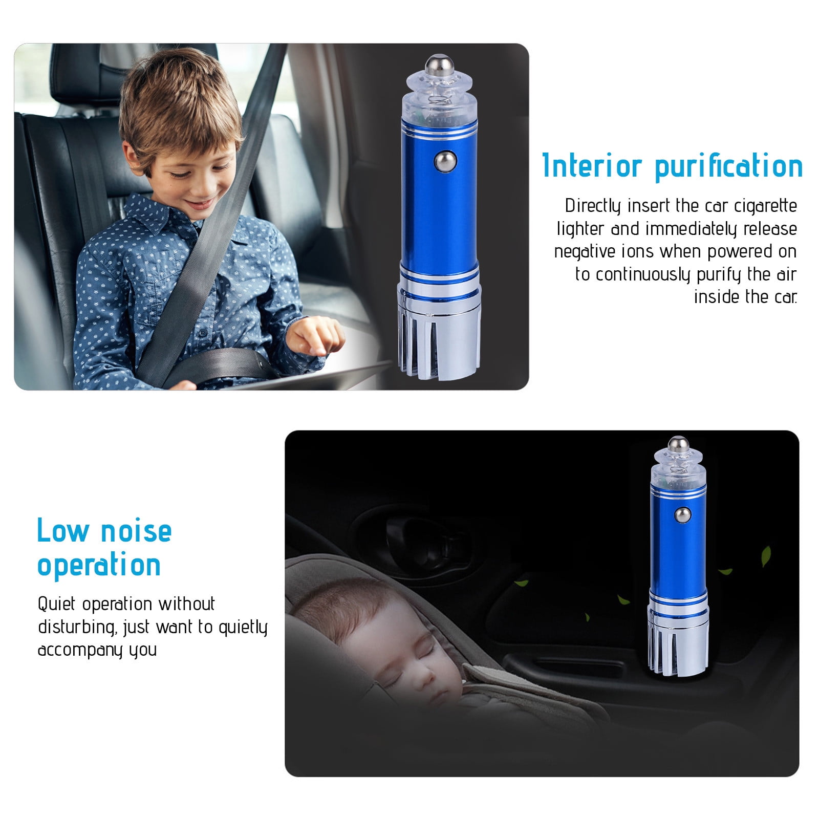 Car Air Purifier Ionizer Negative Ion Generator, Odor Eliminator and Air Freshener for Vehicle Cabin, Removes Pet Smell Smoke Pollen Dust, Plug In 