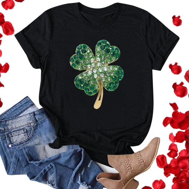 LSLJS Women's Mode Saint Patrick Imprimé Col Rond Manches Courtes Casual T-Shirt Haut