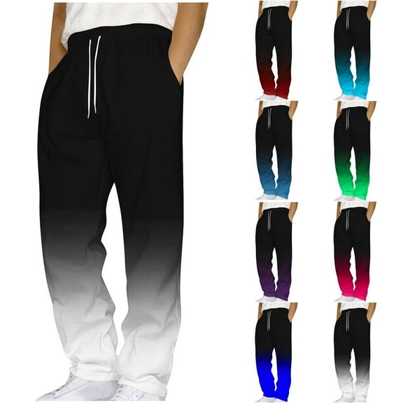 RYDCOT Men's Gradient Straight Leg Casual Stylish Outdoor Pants Elastic Waist Sweatpants Outdoor Pants Jogging Trousers with Pocket White