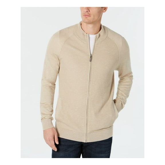 Club Room Mens Textured Cardigan Sweater, Beige, Medium
