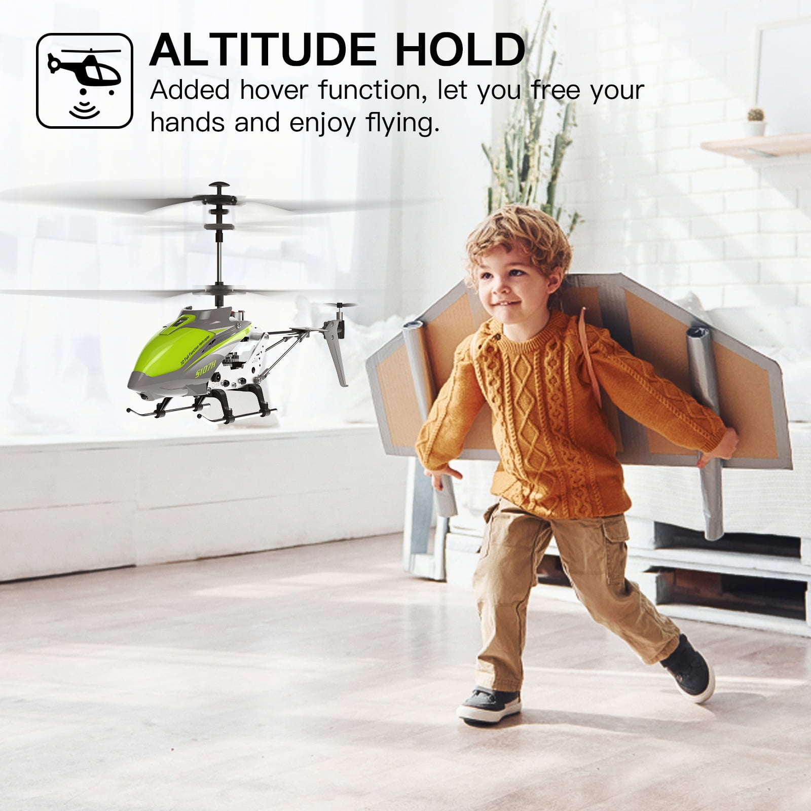 Yoneston Remote Control Helicopter, SYMA S107H Mini RC Helicopter with Altitude Hold, One Key Take Off/Landing and Gyro for Adults Kids Gift, Green